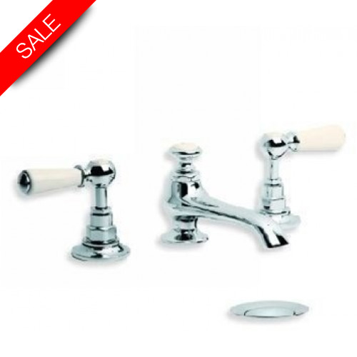 Lefroy Brooks - Connaught British Style White Lever Deck Mtd 3TH Basin Mixer