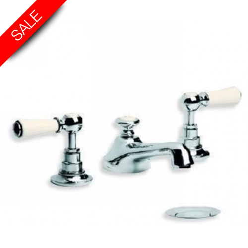 Lefroy Brooks - Classic White Lever Deck Mounted 3 Hole Basin Mixer With PUW