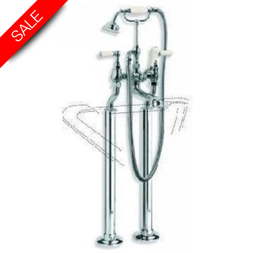 Lefroy Brooks - Classic White Lever Bath Shower Mixer With Standpipe Sleeves
