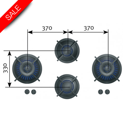 Dempo XL 4 Gas Burners, 1x2, 1x3, 2x0.2-5kW, 953x503x90mm