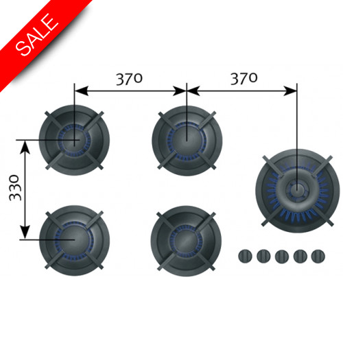 Foessa XL 6 Gas Burners, 2x2, 2x3, 2x0.2-5kW, 1157x503x90mm