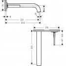 Citterio E Single Lever Basin Mixer, Pin Handle, Spout 221mm