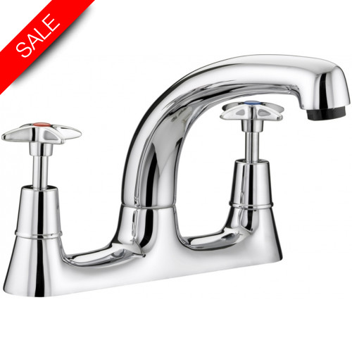 Just Taps - Astra Deck Mounted Sink Mixer, Swivel Spout, Cross Handles