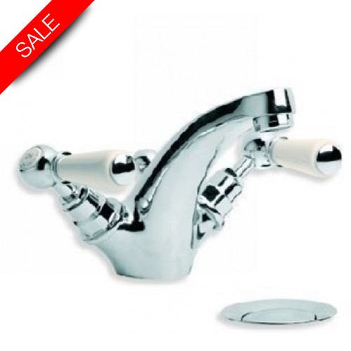 Classic White Lever Mono Basin Mixer With Pop Up Waste