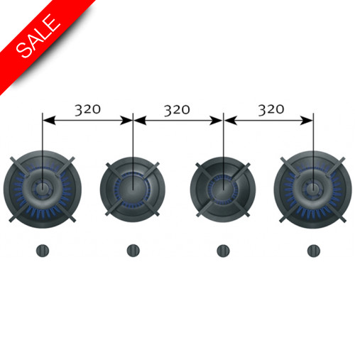 Reginox - Danau 4 Gas Burners, 1x2, 1x3, 2x0.2-5kW, 1157x403x90mm