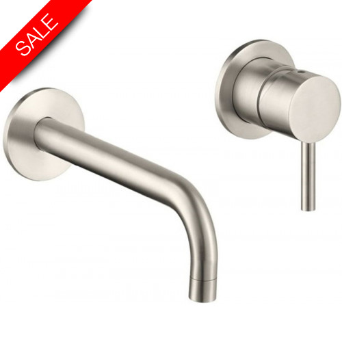 Just Taps - Inox 2 Hole Wall Mounted Single Lever Basin Mixer, 155mm