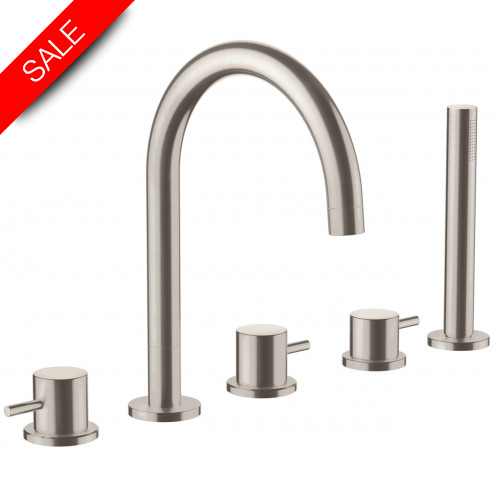 Just Taps - Inox 5 Hole Bath Shower Mixer With Extractable Hand Shower