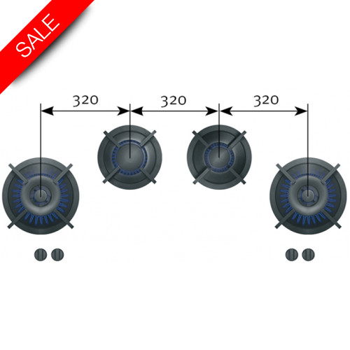 Reginox - Drum 4 Gas Burners, 1x2, 1x3, 2x0.2-5kW, 1157x503x90mm