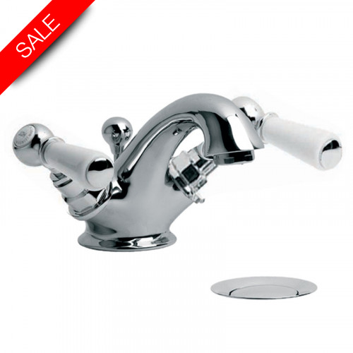 Classic White Lever Mono Basin Mixer With Pop Up Waste