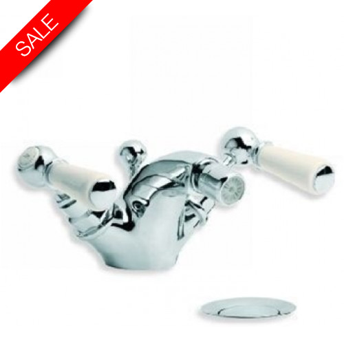 Classic White Lever Mono Bidet Mixer With Pop Up Waste